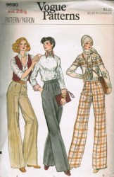 9690 VOGUE STRAIGHT WAISTBAND 70S PANTS PATTERN 26.5''WST